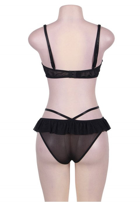 Черный бюстгальтер и трусики с оборками Cherry Sweetheart Open Cup