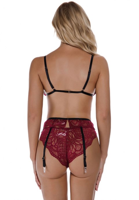 Cherry Sweetheart Lace Bralette Thong and Suspender Set